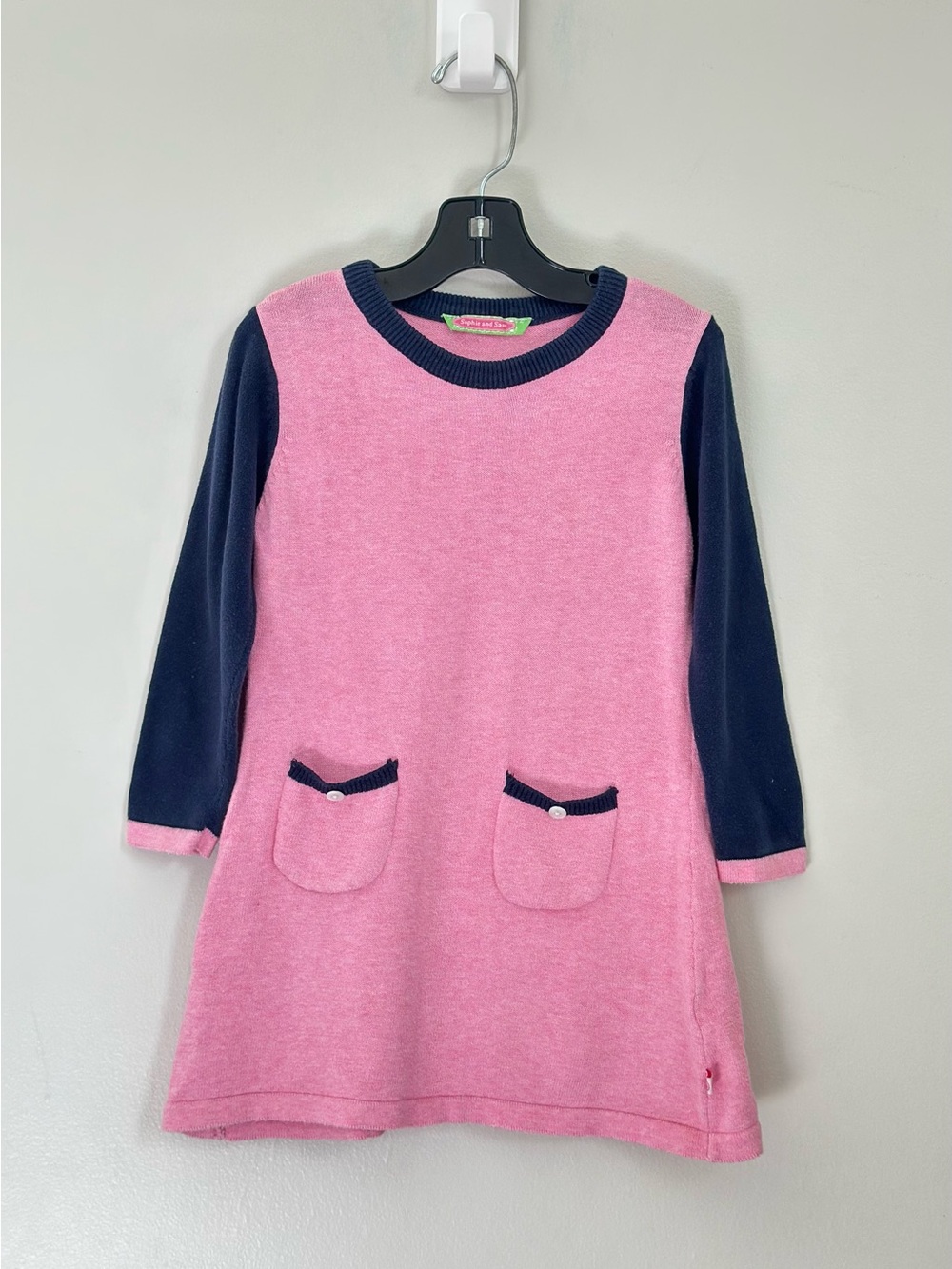 Sophie and Sam Girls Pink & Navy Knit Dress Size 4T 100% Cotton